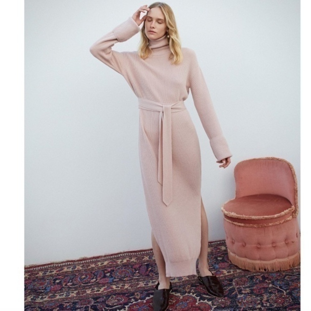 Nanushka Canaan Knit Turtleneck Dress in Apricot Merino Wool Cashmere Angora S
